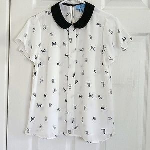 CeCe Dog Print Blouse
